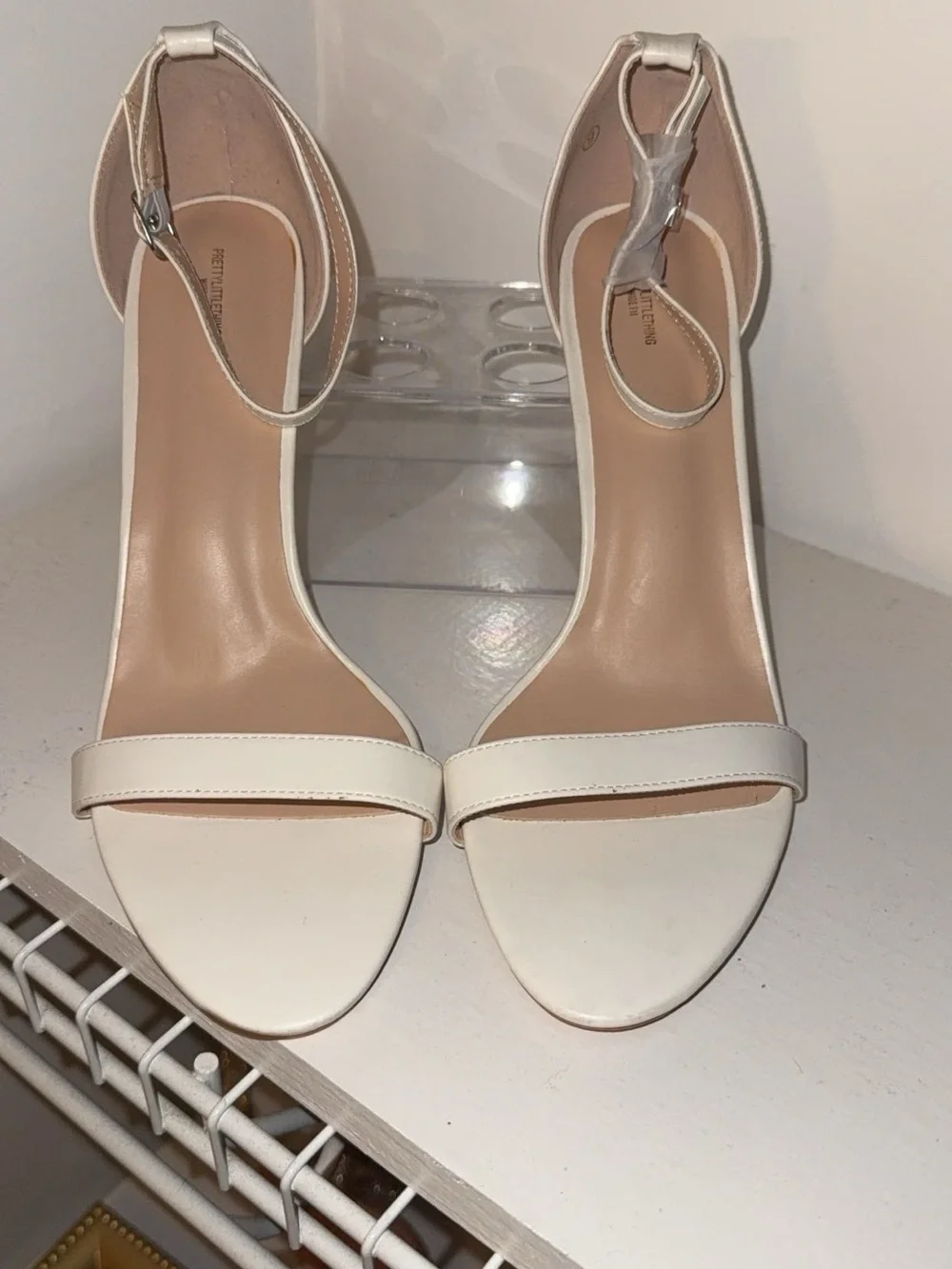 PrettyLittleThing Cream Ankle-Strap Heeled Sandals